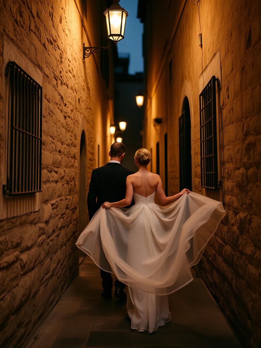 Wedding couple in Sicily at golden hour