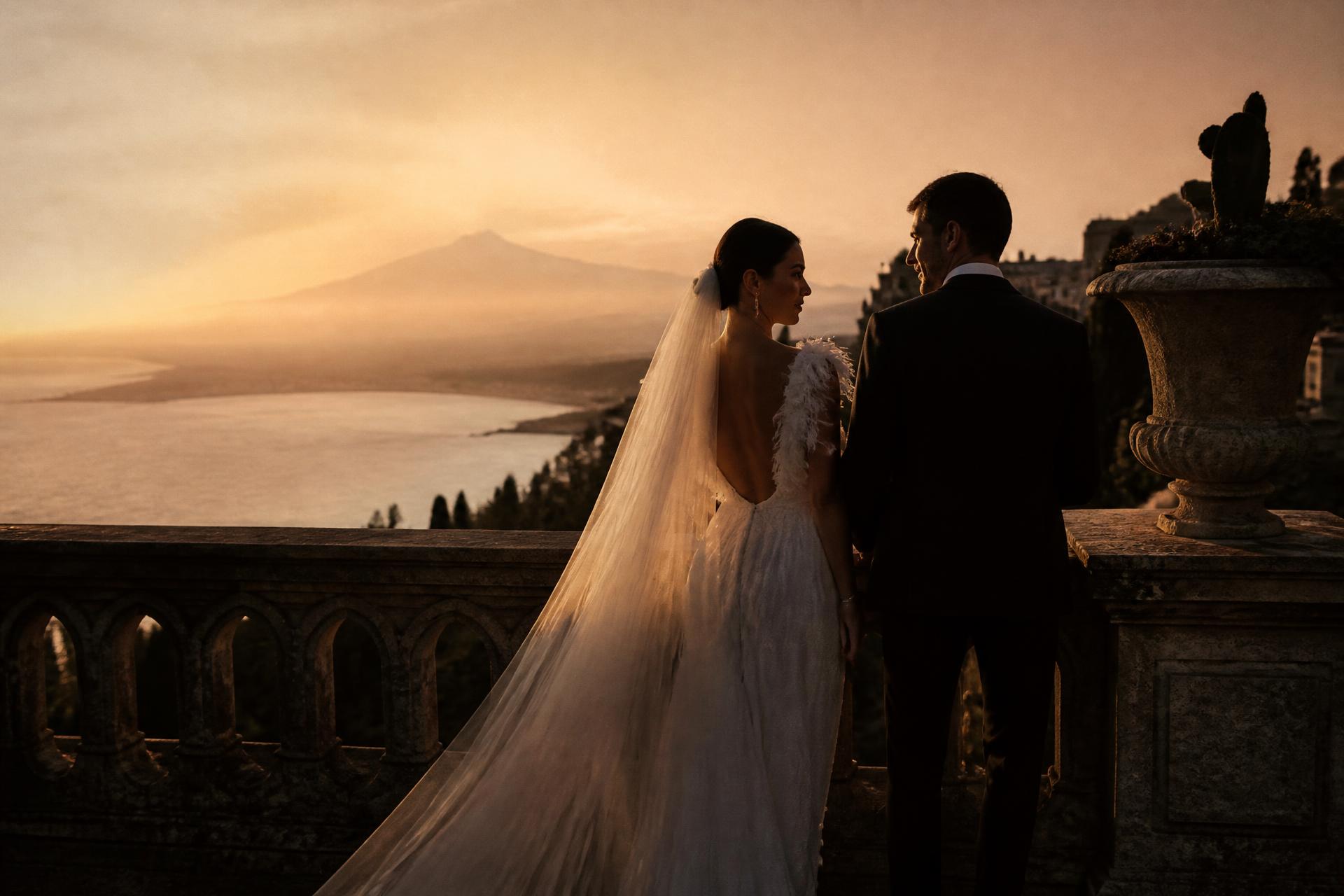 Couple on a Sicilian terrace at sunset